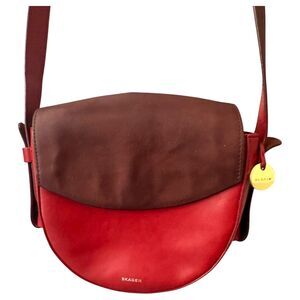 Skagen Burgundy Red Leather Suede Crossbody Purse Handbag Bag